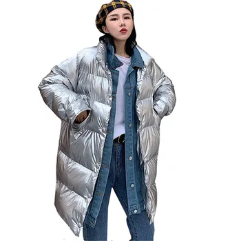 

New Winter Parka Glossy Down Women Jacket 2019 Korean Loose Face Fake Two Piece Warm Long Coat Casual Female Down Padded Jacket