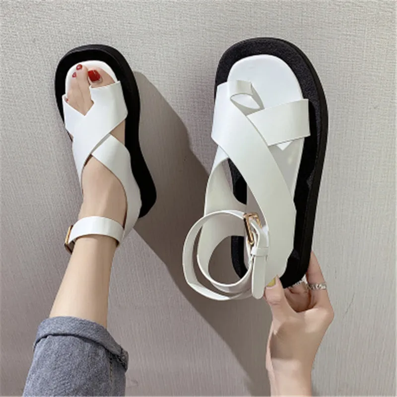 

2020 Summer Women Luxury Sandals Clogs Wedge Buckle Cross Strappy Female Shoe Cross All-Match Cross-shoes White Black Red 35-40