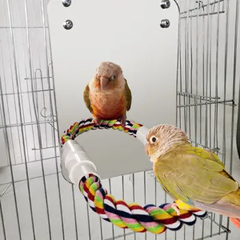 

Parrot Chewing Toy Big Mirror Cotton Rope Station Bar Set Pet Hanging Cage Swing Rope Climbing Mirror Pet Accessories