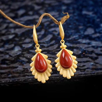 

earrings wholesale s925 pure silver ornaments women's south red pendant earrings manufacturer straight leaves