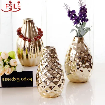

Creative Electroplating Golden Ceramic Small Vase Flower Plug European Modern Minimalist Home Decoration Ornaments Desktop Vase