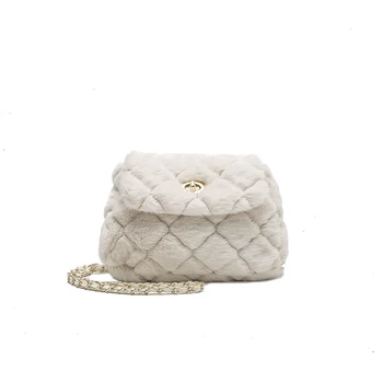 

iVog New Arrival Everyday Female Small Messenger Shoulder Handbag White Fur Chain Hand Bags for Women 2020