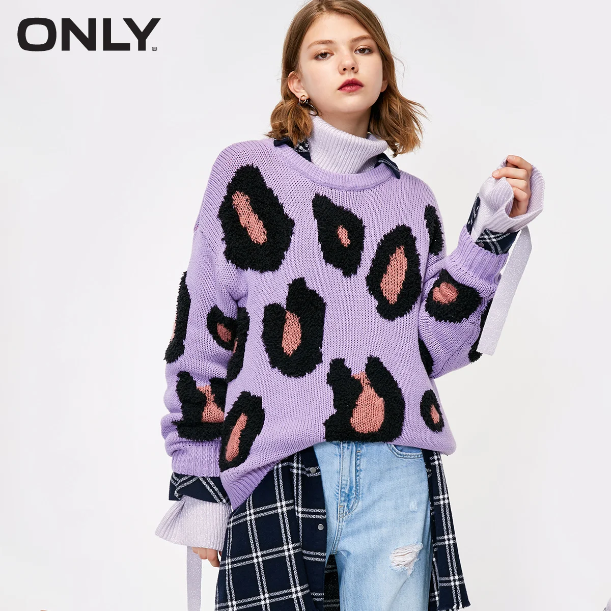 Только пуловер Леопардовый женский вязаный свитер большого размера | 118313522 - Цвет: BOUGAINVILLEA