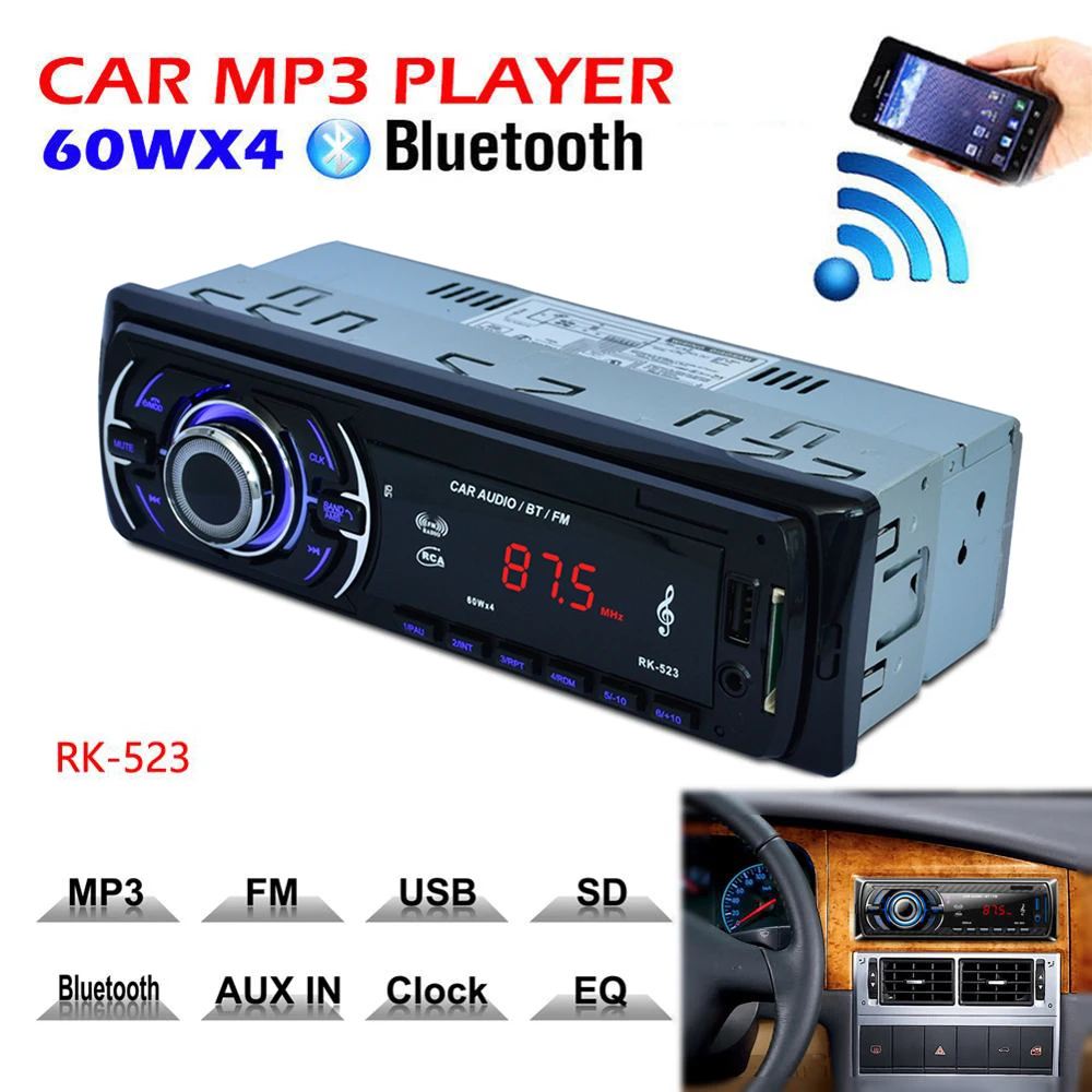 Черный автомобильный стерео аудио мини 1 Din MP3-плеер беспроводной Bluetooth динамик считыватель карт USB флэш-накопитель машина SD слот Автомобильный MP3