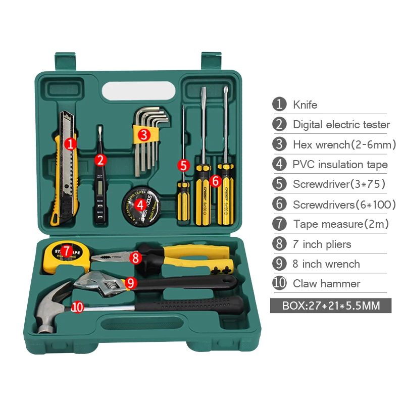KALAIDUN набор ручных инструментов общий бытовой ремонтный набор 16 шт. с пластиковым ящик для инструментов чехол гаечный ключ Отвертка и нож молоток