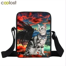 Angel cat and Alien Laser Space Cat Crossbody Bags Men Women Handbag Boys Girls messenger Bags Small Satchel Children Bookbag