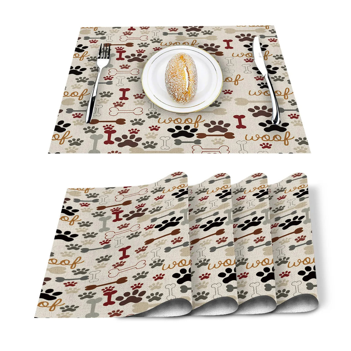 4/6pcs Set Table Mats Cartoon Dog Footprints Bones Animals Napkin Kitchen Accessories Home Party Decorative Placemats | Дом и сад