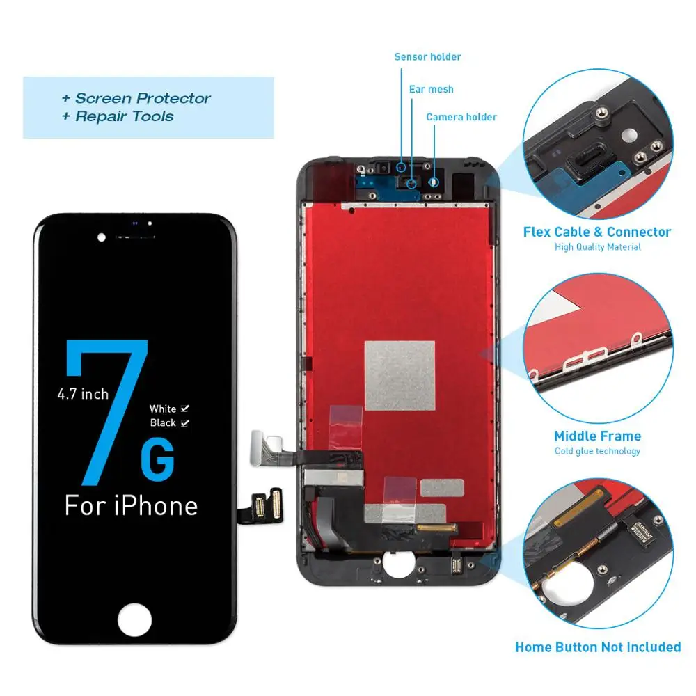 7 Black No Parts OEM ЖК-дисплей для iPhone 7 7 Plus, полный комплект дигитайзер в сборе, 3D сенсорный экран, Замена+ фронтальная камера+ динамик+ подарки - Цвет: 7 Black No Parts