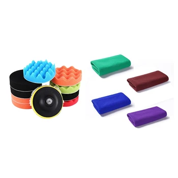 

4X Microfiber Cleaning Cloth Drying Towel,Microfiber Towels & 12X 5 Inch Buffing Waxing Polishing Sponge Pads