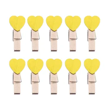 

10 Pcs Colored Mini Love Heart Wooden Office Supplies Craft Memo Clips DIY Clothes Paper Photo Peg Decoration with 2m Hemp Rope