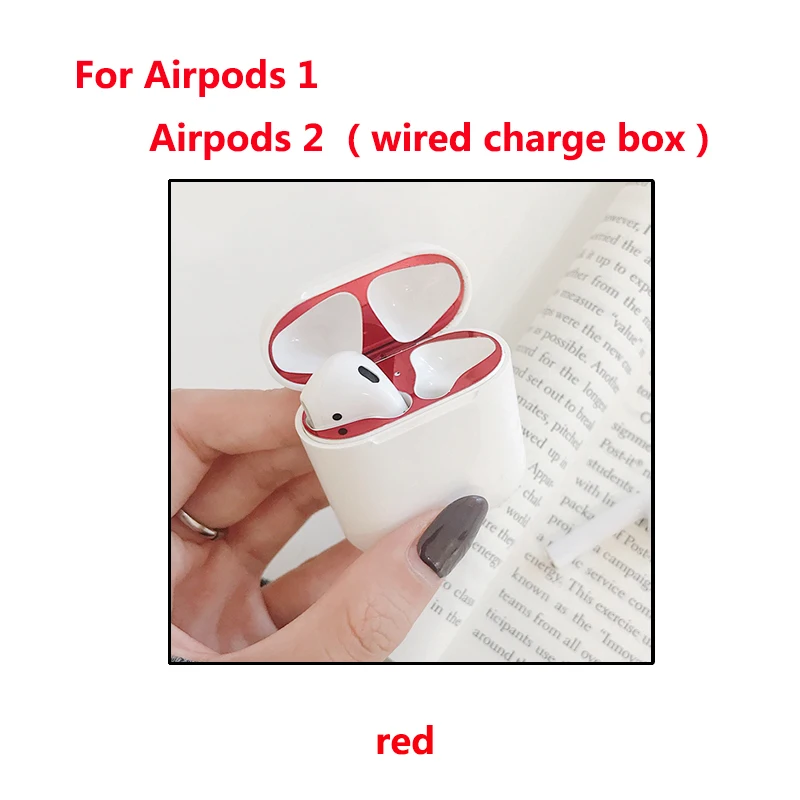 Ультратонкая металлическая пленка железная стружка для Apple airpods защита от пыли наклейка для Airpod 1 2 Аксессуары для наушников Наклейка защитная - Цвет: red