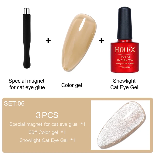 HNUIX 7.3ml 3D UV Clear Gel Dip Nail Art Gel Varnish Manicure Universal Wide New Color Phototherapy Cat Eye Gel Nail Polish SET06