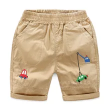 0302-05 детская одежда летние новые стильные шорты-бермуды с эластичной резинкой на талии и вышивкой в виде машинки