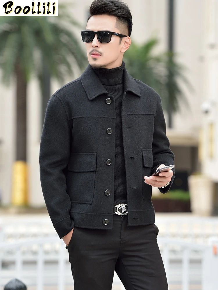 

100% Wool Boollili Coat Men Short Double-sided Wool Jacket Overcoat Korean Style Mens Coats and Jackets Casaco Masculino