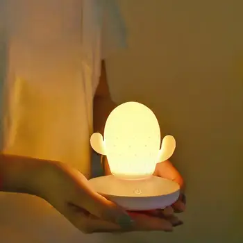 

Cute Cactus Touch Dimming USB Rechargeable LED Bedside Lamp Night Light Decor