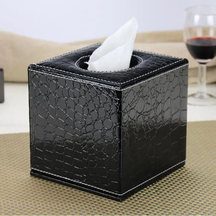 Skiën traagheid Scheiding Square Croco Black Wooden Synthetic Leather Roll Tissue Box Canister Holder  Napkin Boxnapkins Holder Tissue Box Cover 246b - Tissue Boxes - AliExpress