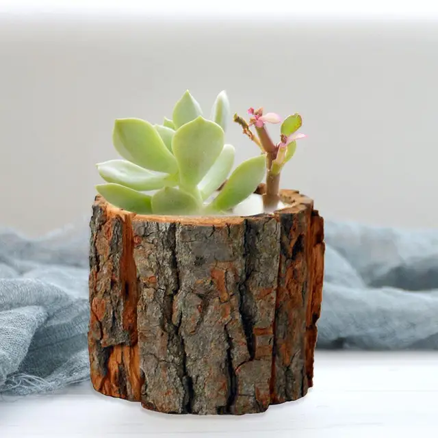 Vintage Kerek Asztal Dekoráció Növényi Edény Stílusú Fa Asztali Virágcserepek Hamis Kéreg Zamatos Növények Tartály - Image 5