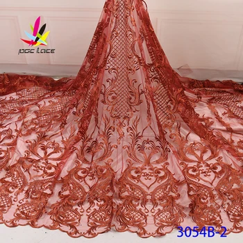 

Beaded Lace Fabric Wedding Embroidery Burnt Orange Color Flower Elegant French African Nigerian Latest Design New Style High End
