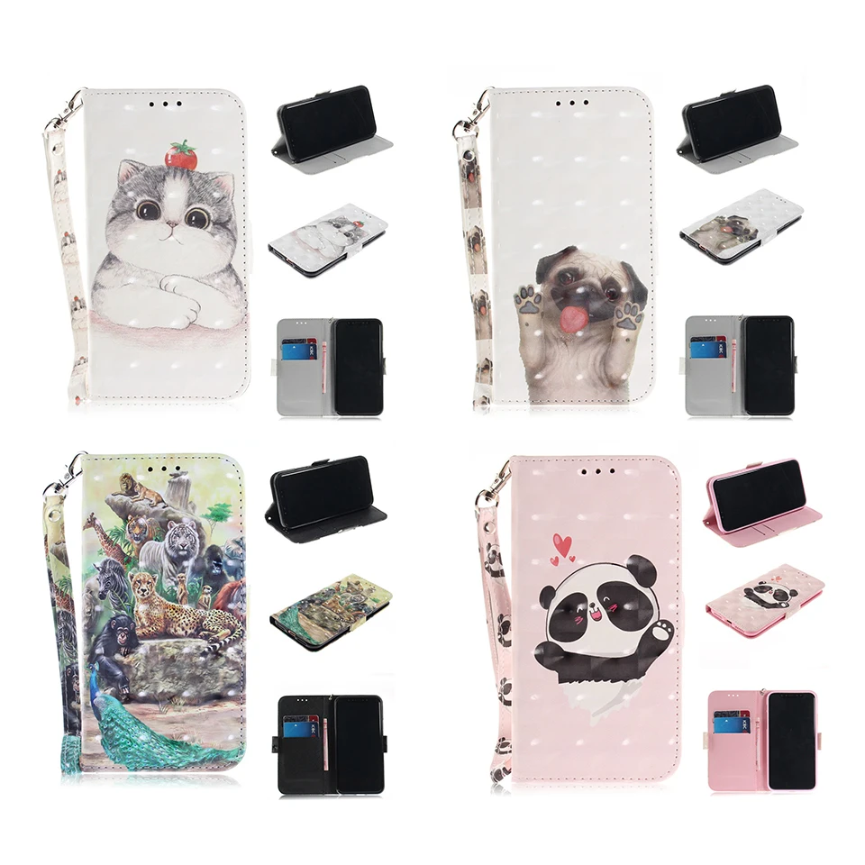 

3D Animal PU leather cell wallet phone cover FUNDA For iPhone 7 plus flip case XR X Xs 8 plus CASE 6 6s plus xs max 5G SE case