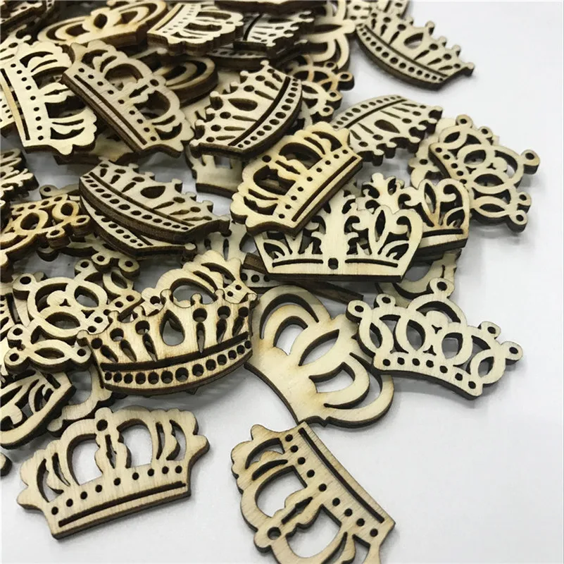

300PCS 33MM Mix Crown Pattern Wood Craft DIY Handmade Scrapbooking Accessories Wooden Decoration for Home Decoration