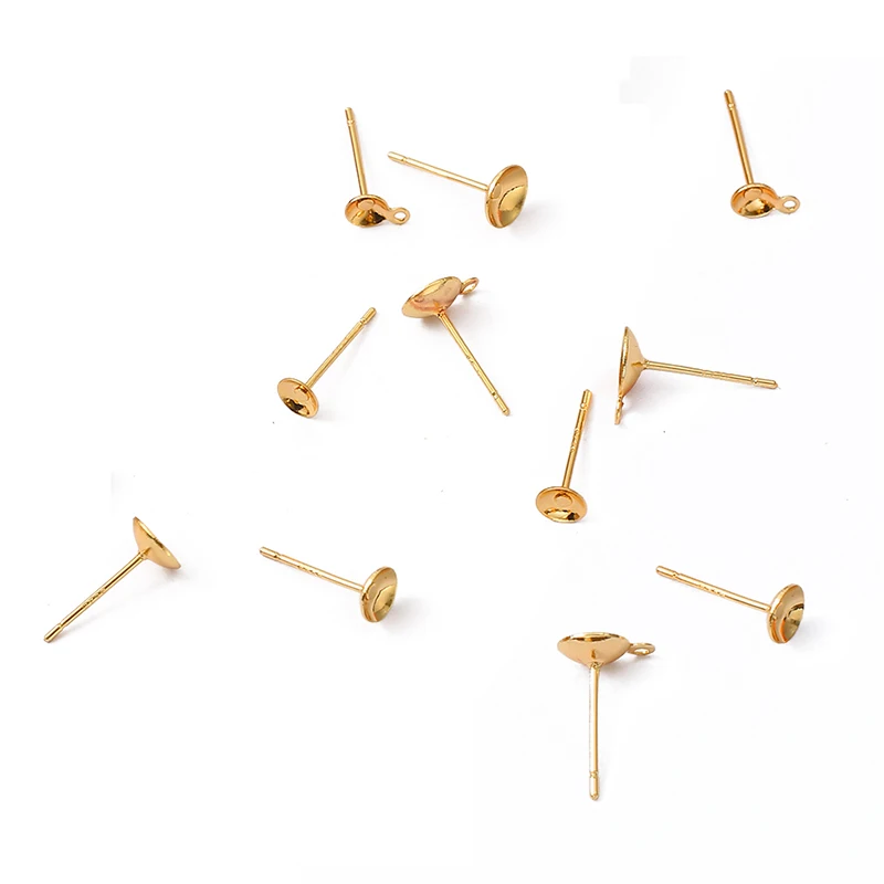 Медные вогнутые серьги-гвоздики с золотым покрытием 10 шт. 4 5 6 мм 18 К затычки для