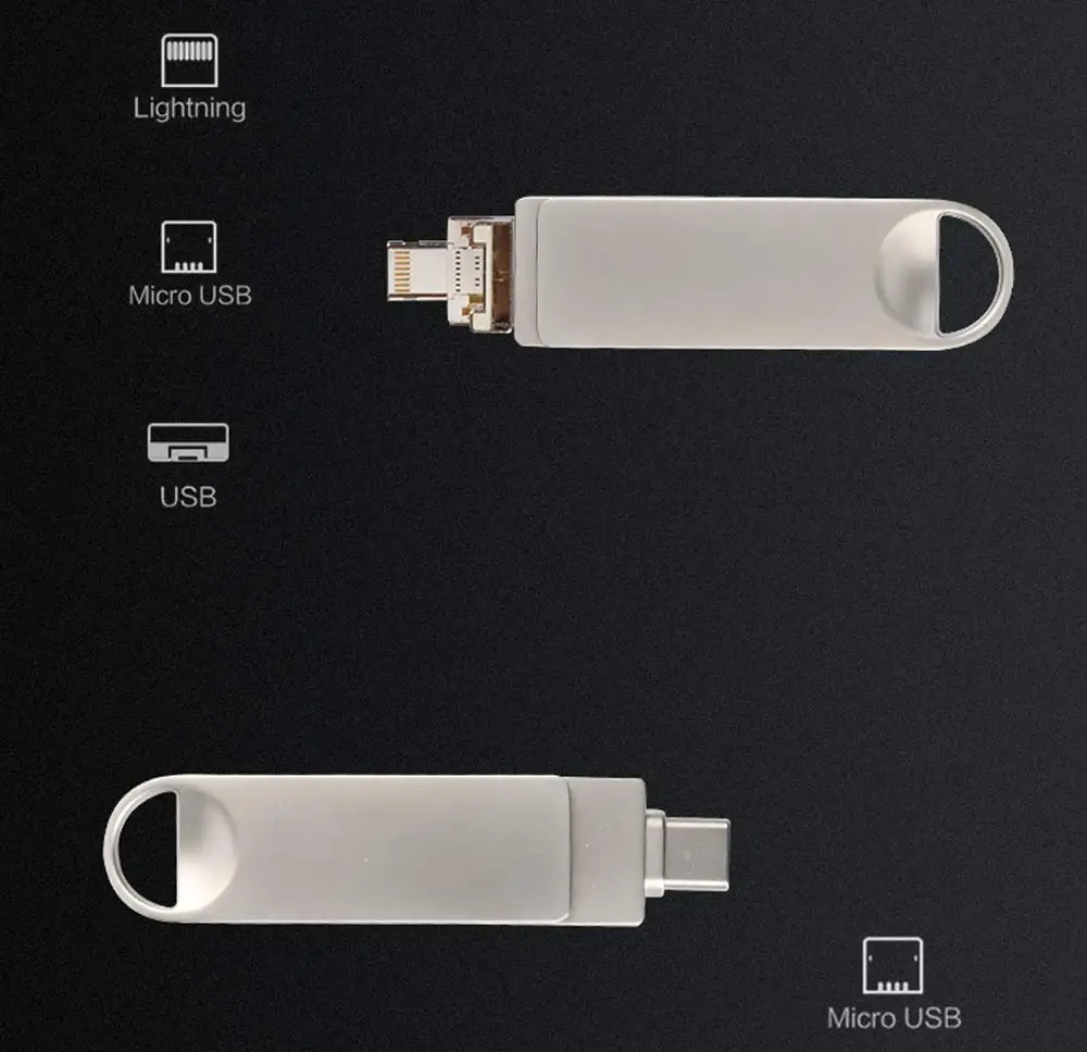 4 в 1 iPhone USB флэш-накопитель 128 ГБ флэш-память карта Micro usb type-C и USB 3,0 порты для iPhone/Android смартфонов/MacBook