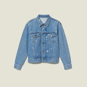 

Women Jacket 2019 Autumn and Winter New Lapel Rivet Casual Washed Denim Jacket