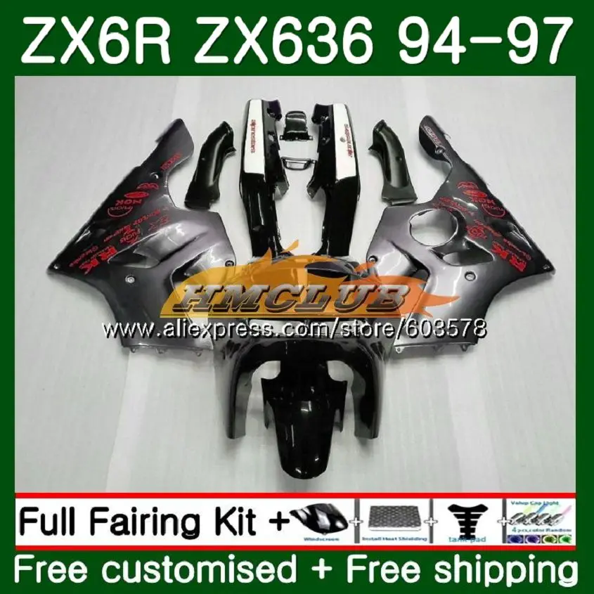 Корпус для KAWASAKI ZX 636 600CC ZX-636 ZX6R 94 95 96 97 серебристо-серый 104CL. 60 ZX636 ZX-6R ZX600 ZX 6R 1994 1995 1996 1997 обтекатель - Цвет: No. 1