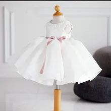 Элегантное белое кружевное платье с бусинами и цветочным узором для девочек платье для дня рождения для маленьких девочек от 2 до 12 лет, пышное платье для первого причастия для подростков