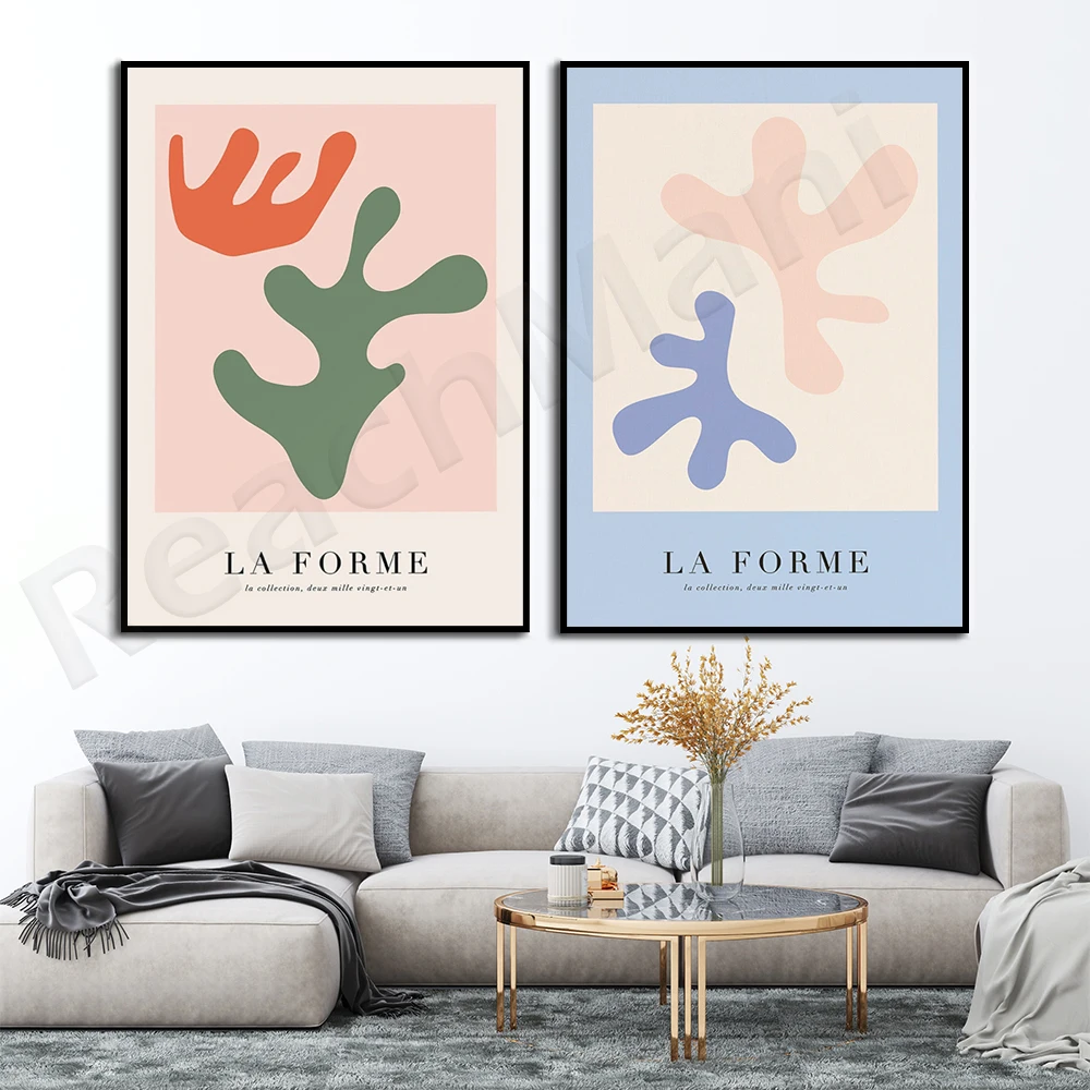 

Abstract shape exhibition poster, blue and pink abstract shape art deco poster