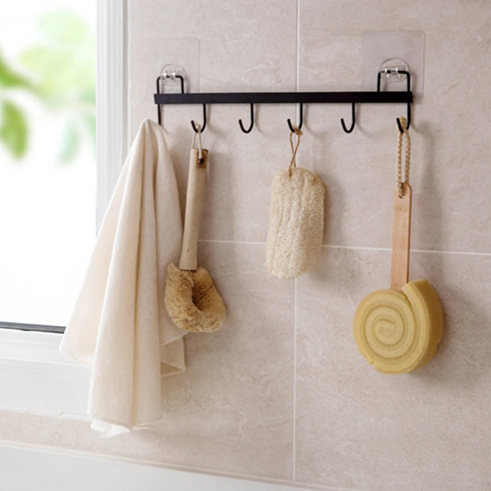 Wall Hanger Bedroom Spoon Bathroom 6 Hooks Heavy Duty No Drilling Kitchen Coat Holder Towels Adhesive Metal Organizer