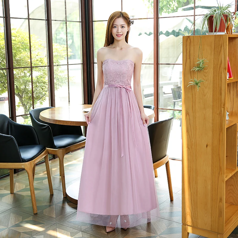 S1 long pink Длинное платье для свадебной вечеринки для женщин Бордовые Платья для подружки невесты сестра Тюль с v-образным вырезом сексуальное платье для выпускного вечера цвета шампанского vestidos mujer - Цвет: S1 long pink