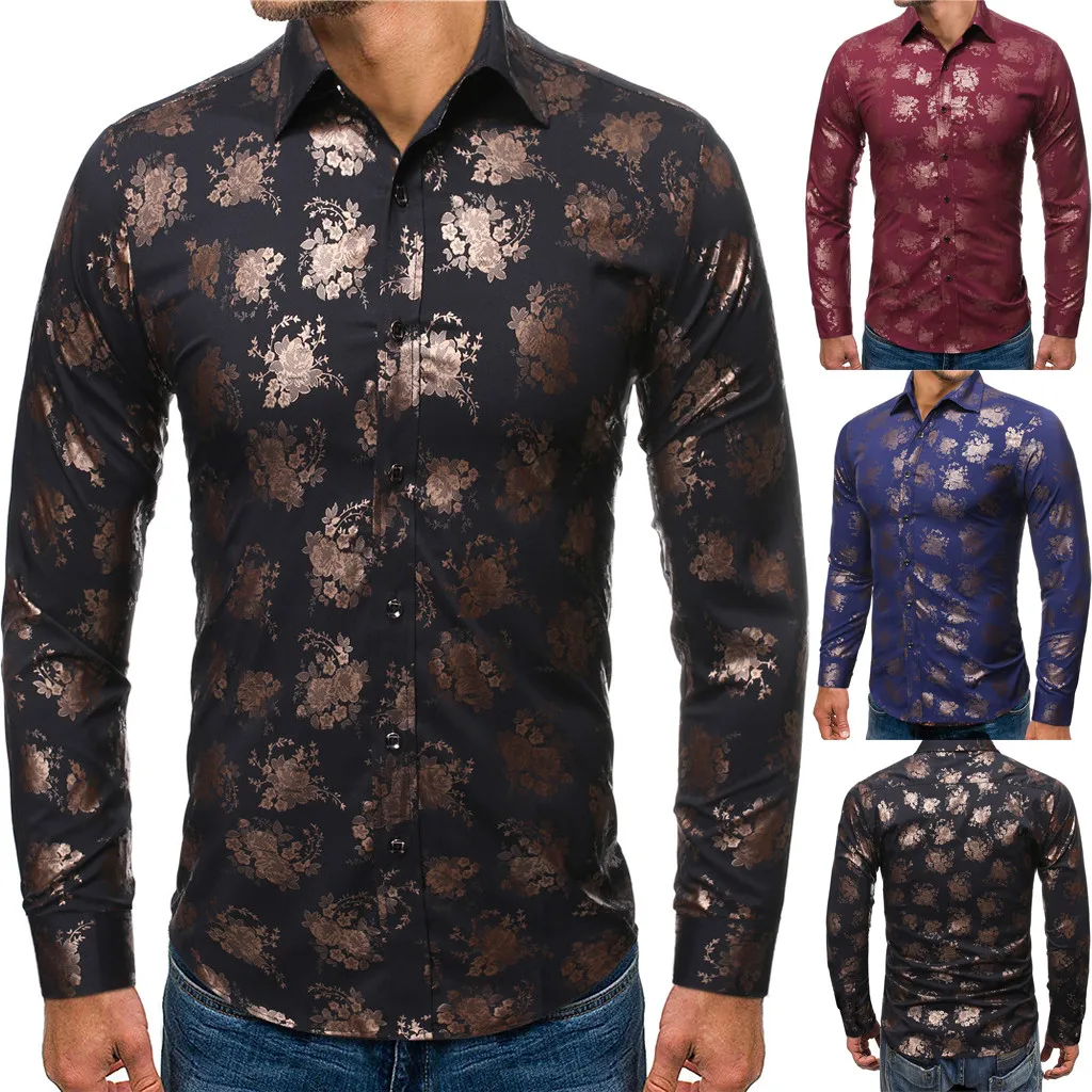 Vogue Camisa Social Masculina рубашка Мужская модная Осенняя штампованная рубашка с длинным рукавом с принтом Блузка Camisa