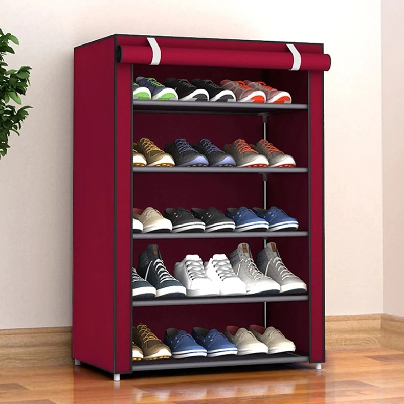 Нетканый тканевый стеллаж хранение обуви Прихожая шкаф Органайзер стенд держатель многоуровневый собрать обувь полка DIY мебель для дома - Цвет: Red wine 5L