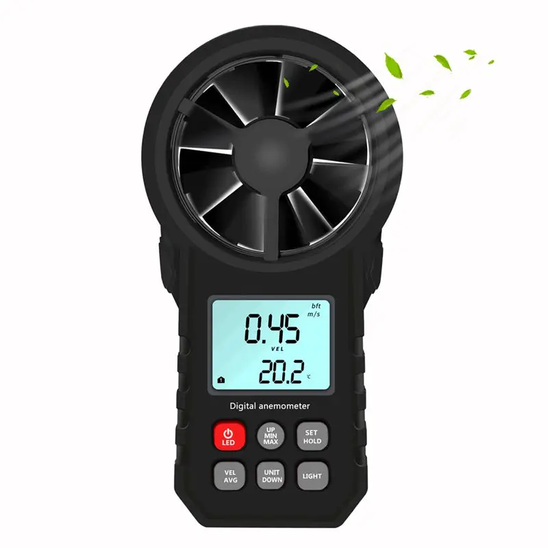 Digital Anemometer LCD Electronic Air Volume Wind Velocity Speed Temperature Value Meter Wind Cold Indicator LED Light Data Hold