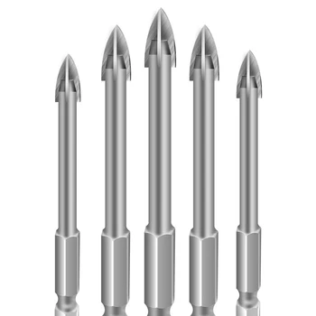 

GTBL 5Pcs Glass Drill Bit Set Alloy Carbide Point with 4 Cutting Edges Tile & Glass Cross Spear Head Drill Bits