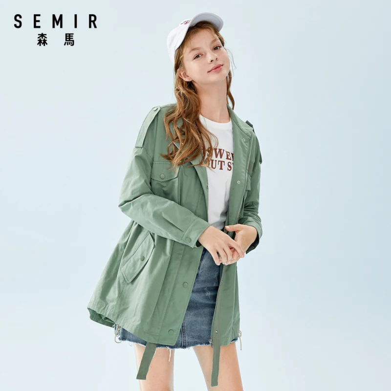 

SEMIR Women casual windbreaker 2020 spring and autumn new retro loose long stand collar tooling girl windbreaker jacket