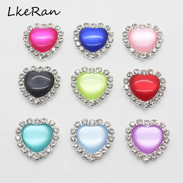 Mini Heart Rhinestone Buttons Flat Back Crystal Button Craft Sewing Supply  10Pcs