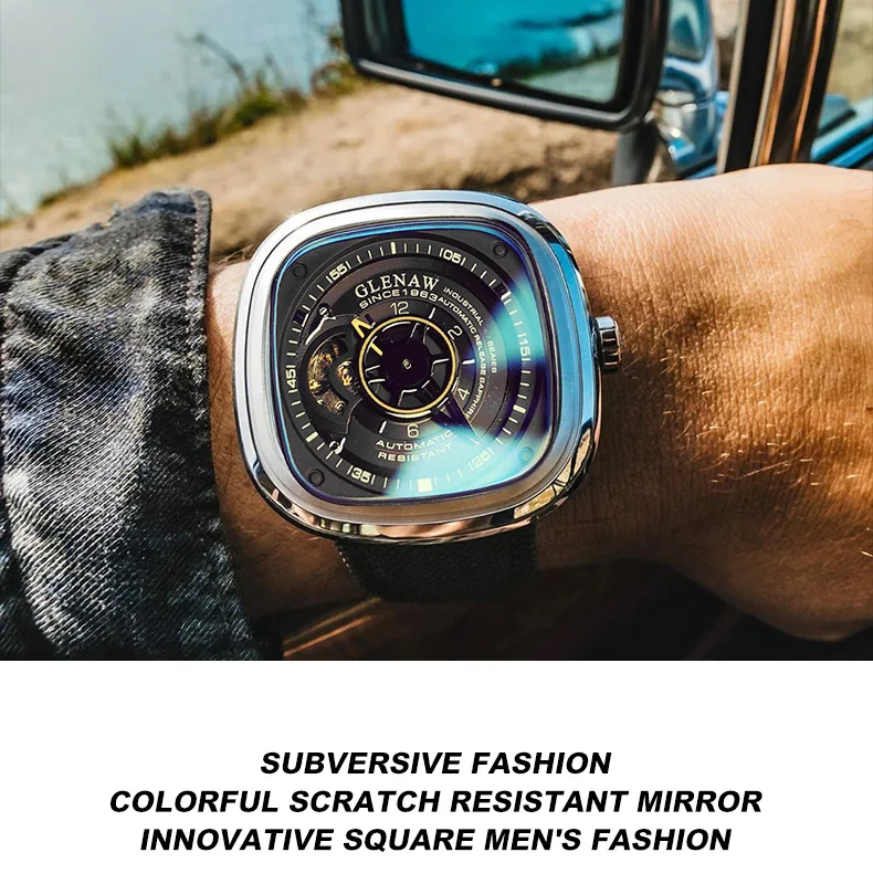 2021 new men's watch automatic machinery top brand luxury square large dial sports waterproof watch relegio masculi