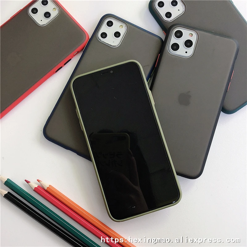 Парные противоударные простые Матовые чехлы для iphone 11 11Pro Max XR X XS Max 6 7 8 plus карамельный цвет Край чехол для телефона крышка Капа
