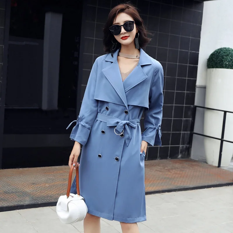 

Trench Coat 2018 Spring Mid-length Solid Color Slim Fit Long Sleeve Fashion Elegant High Mature Glorious