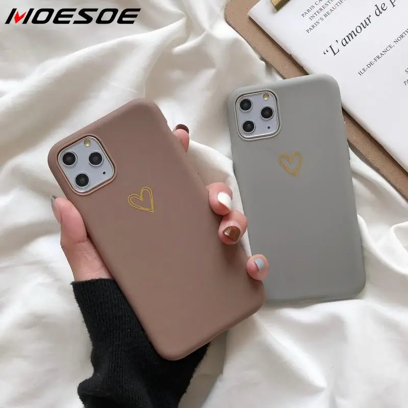 

Plating Love Heart Phone Case For iPhone 11 Pro Max 8 7 6S Plus Luxury TPU Silicon Matte Soft Cover For iPhone XR X XS Max Cases