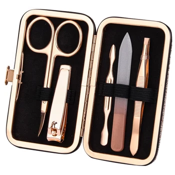 

Pink 5Pcs Pedicure Dead Skin Stainless Steel with Case Travel Tweezers Remover Nail Care Cleaning File Clippers Tools Manicure S
