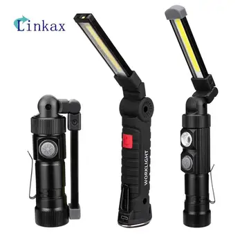 

USB Rechargeable Portable COB Flashlight Torch Magnetic LED Work Light COB Inspection Hanging Lamp For Outdoor Camping Car