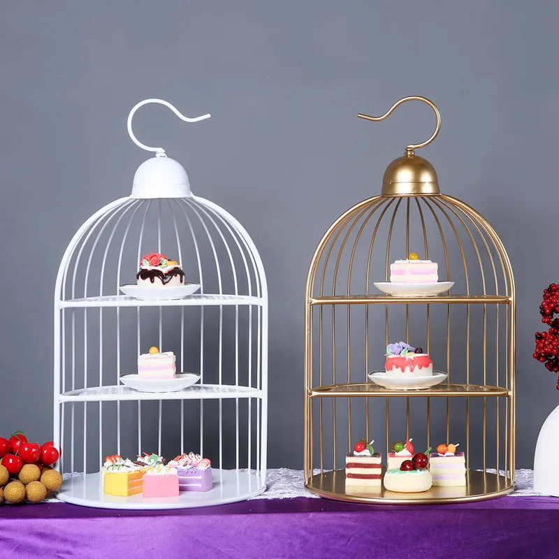 

Free shipping Bird cage 3 tiers dessert plate afternoon tea dessert plate multi-layer West dessert rack cake decoration tools