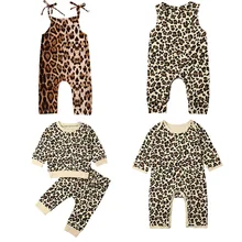 Детская одежда; сезон весна-осень одежда с леопардовым принтом комбинезон с длинными рукавами для маленьких мальчиков и девочек; спортивный костюм из 2 предметов; комплект одежды