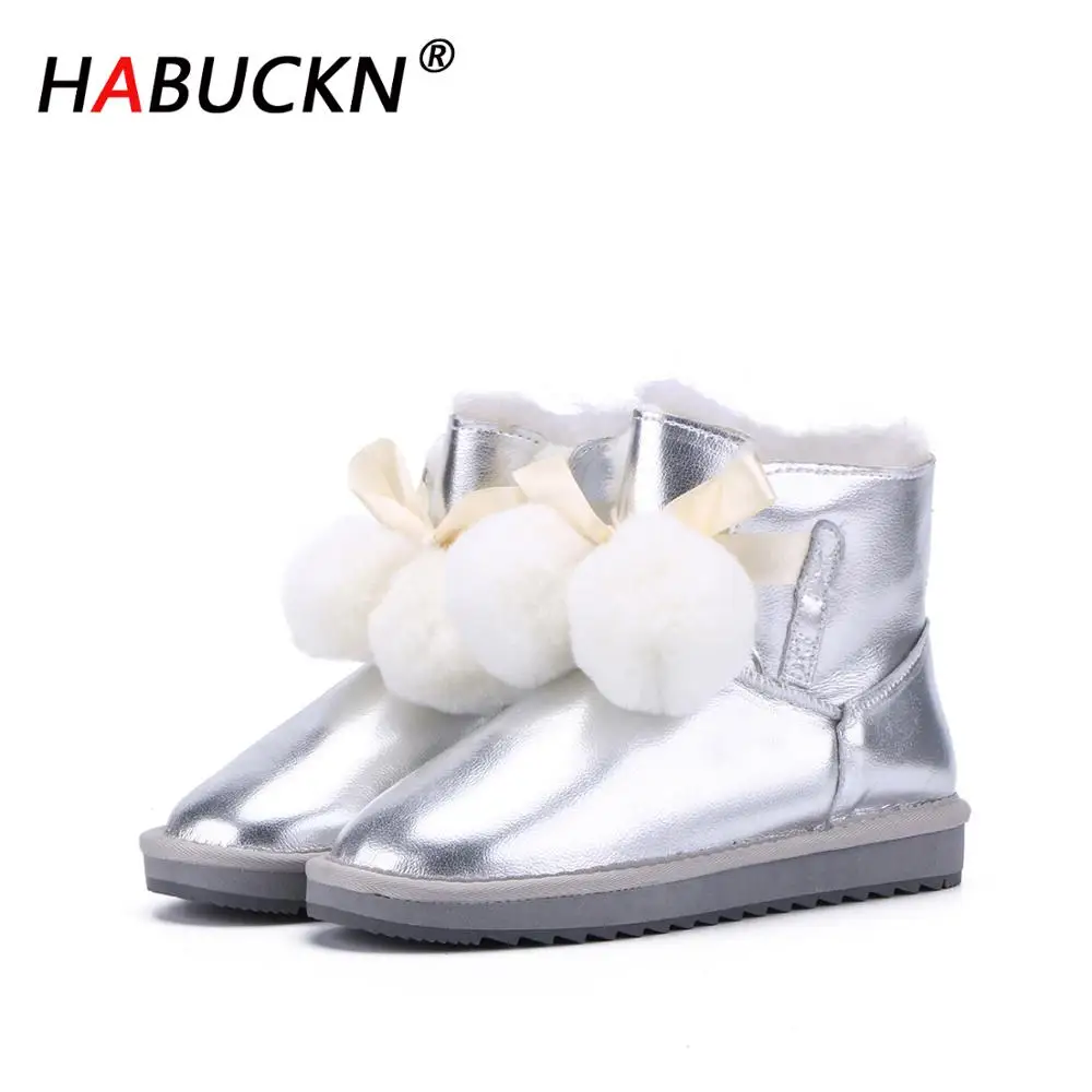Короткие женские зимние ботинки HABUCKN из воловьей кожи с подкладкой шерсти