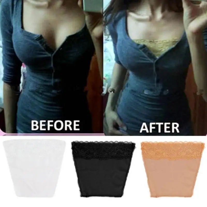 

3Pcs Set Anti Peep Invisible Bra Traceless Corset Lace Wrapped Chest Black, white, Skin Color