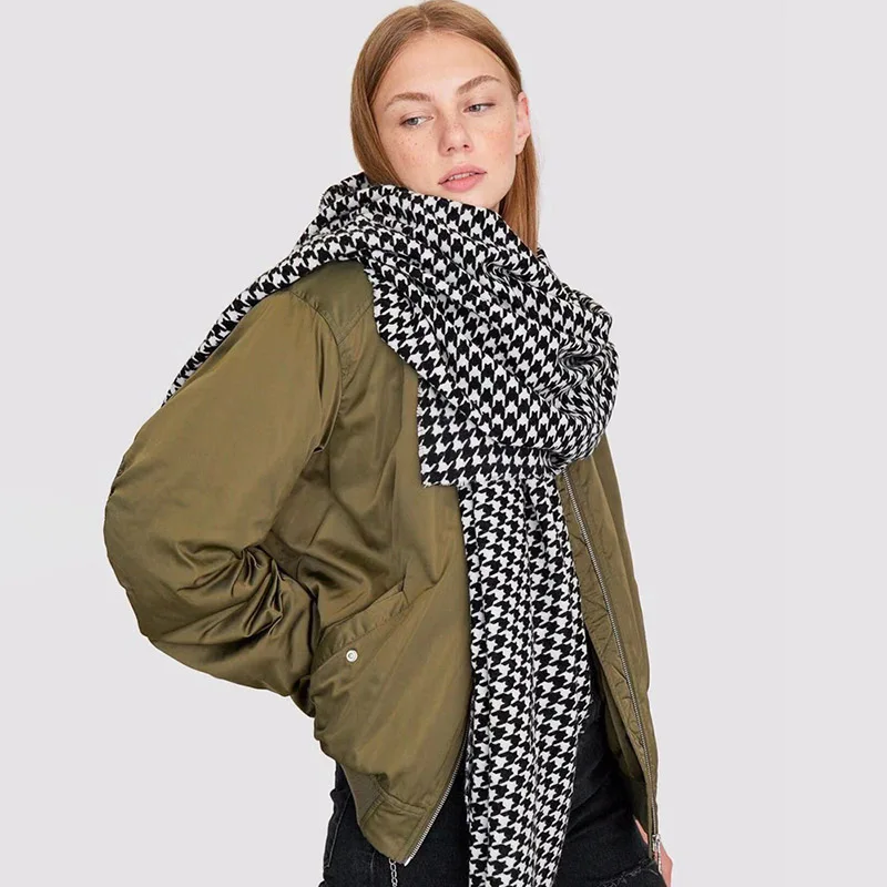 new arrival women black white houndstooth cashmere blanket scarves female winter thick warm arylic shawl wraps brand scarf - Цвет: 1