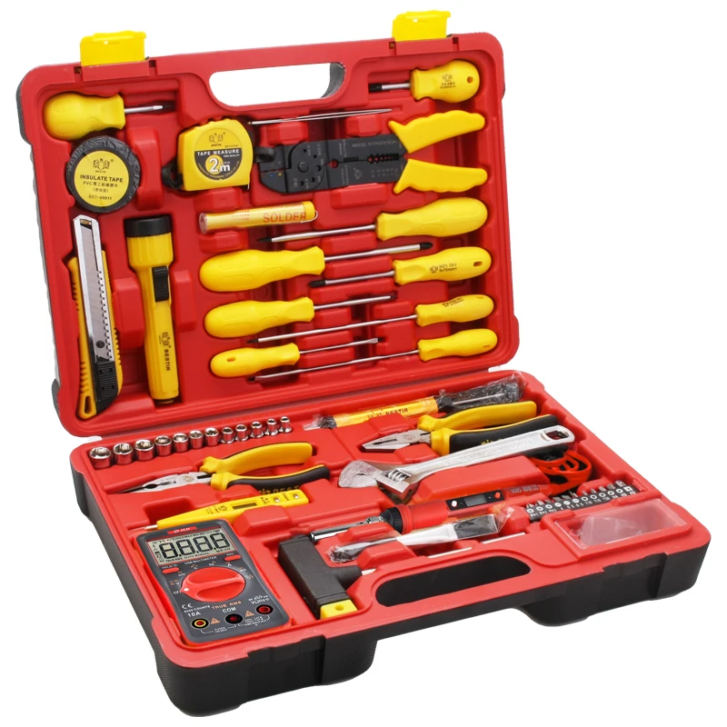 

51pcs Hand Tool Set General Repair Kit Plastic Toolbox Storage Case Socket Wrench Screwdriver Knife Wire Cutters BESTIR